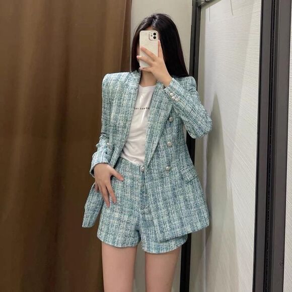 NWTβZARA 2 PCS SET BLAZER AND SHORTS TWEED Chanel Style - Picture 1 of 16